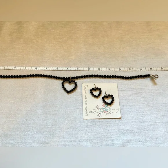 Vintage Onyx and Sterling Silver Heart Choker and Earrings Set - Picture 6 of 6